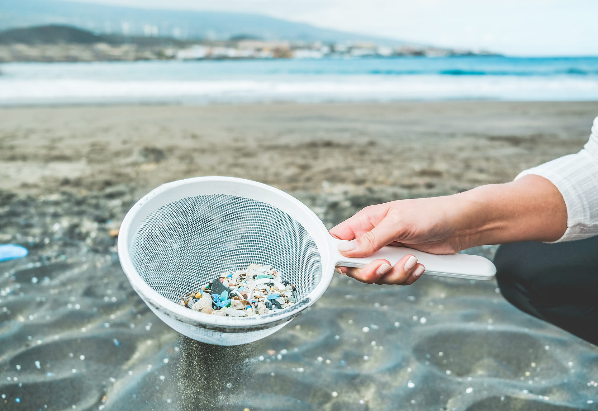 Cleaning microplastics from sand on the beach