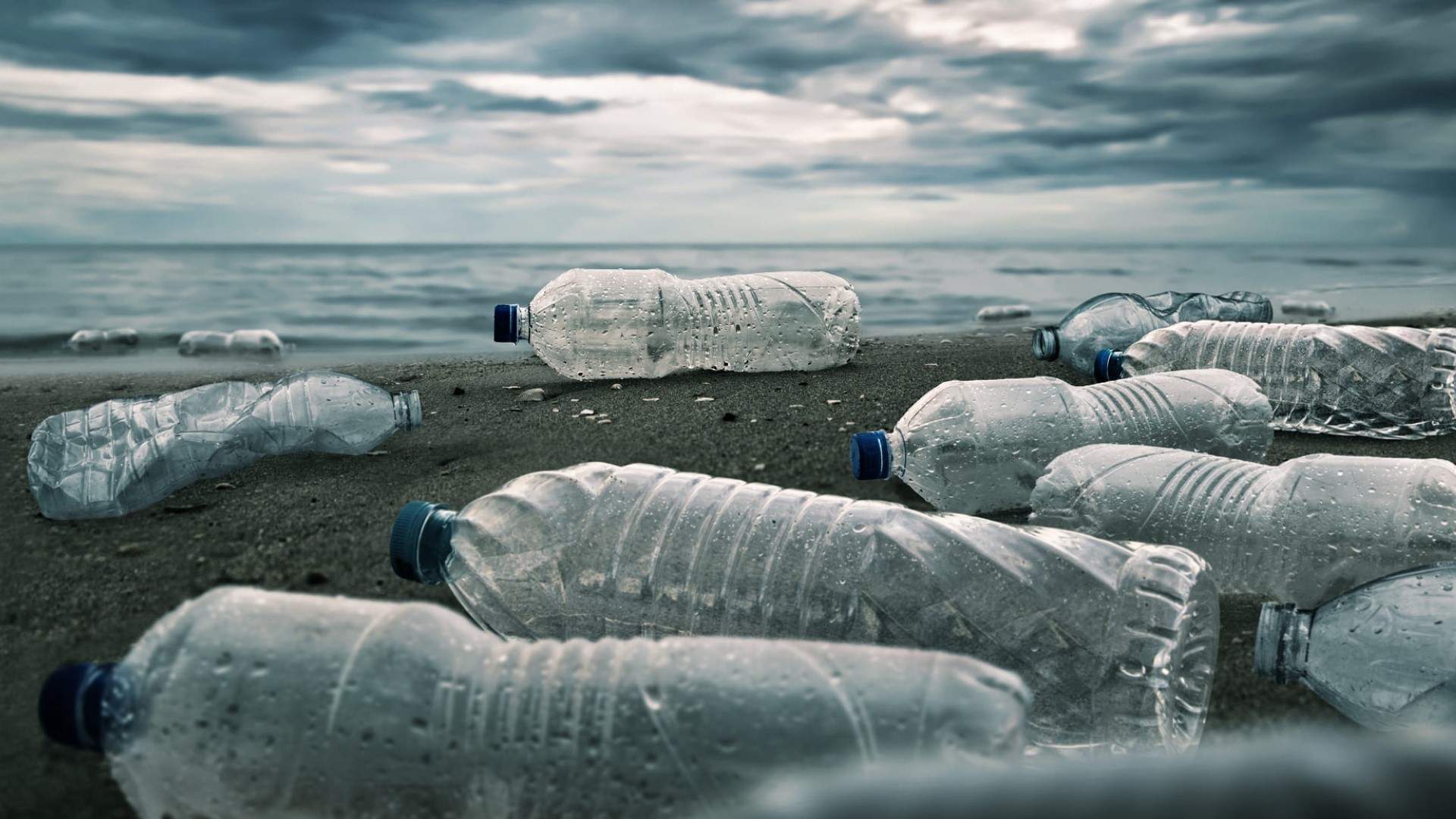 Plastic water bottles pollution in the ocean