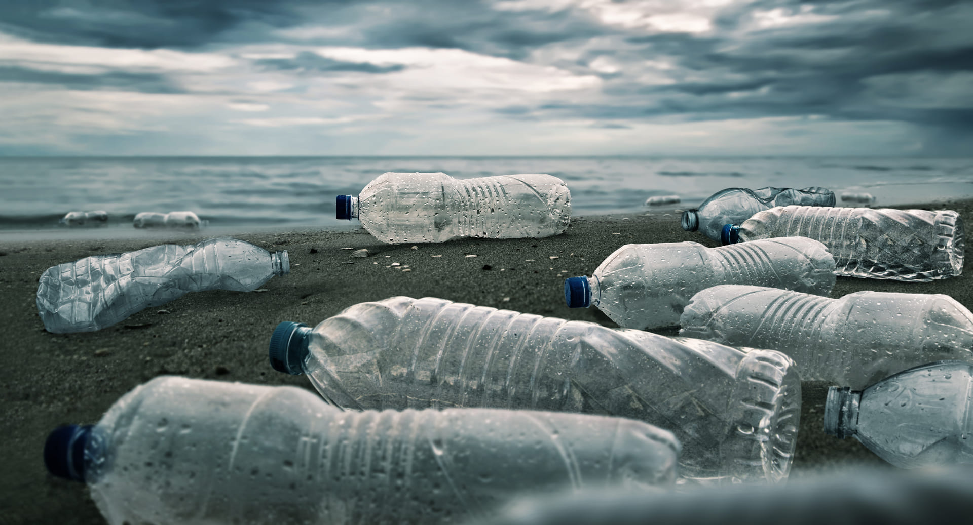 Plastic water bottles pollution in the ocean