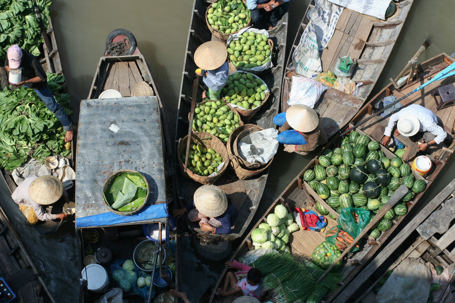 Vegetable merchants at Mekong floating market